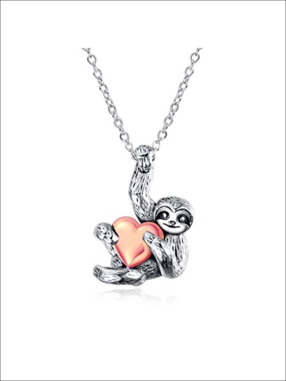 Sloth Heart Necklace 925 Sterling Silver Rose Gold Plated Charm Pendant